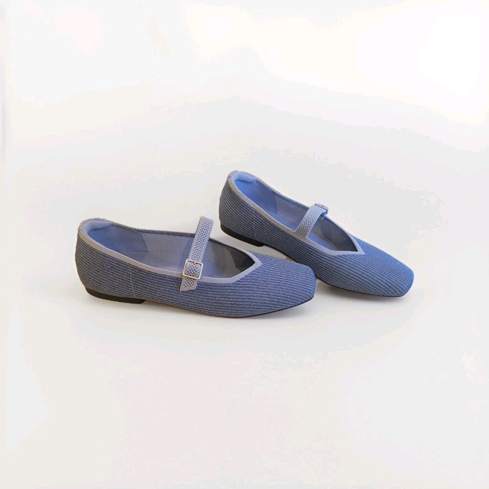 Vivaia Margot Mary Jane Square Toe Blue Denim Flats 43 US 11 Preppy Cottagecore